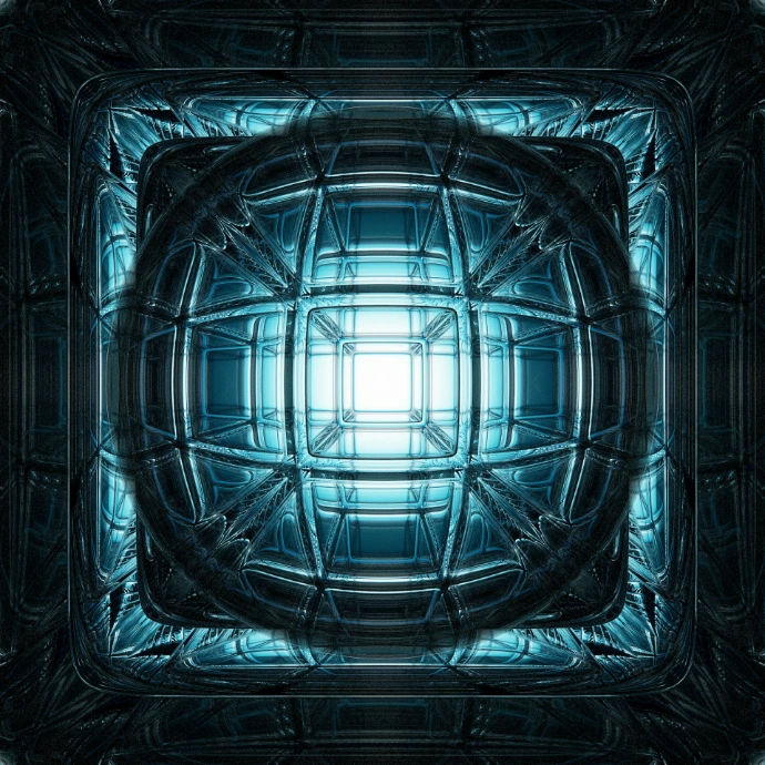 a blue and black square with a light in the middle